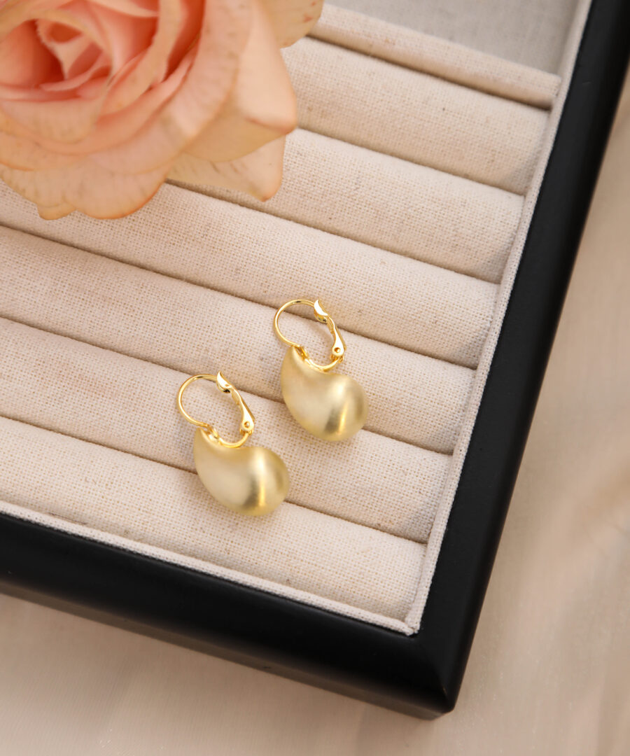 Gold Pebble Huggie Earrings - Matte Drop Hoops